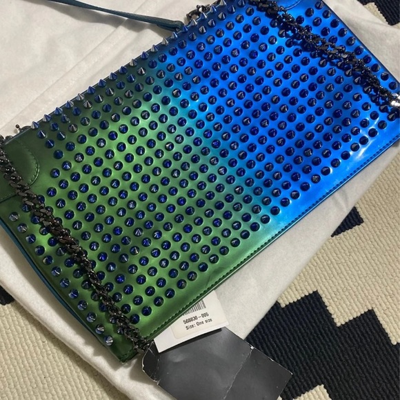 Christian Louboutin Loubiposh Blue Green Ocean Gradient Spike Clutch NEW - Picture 9 of 13